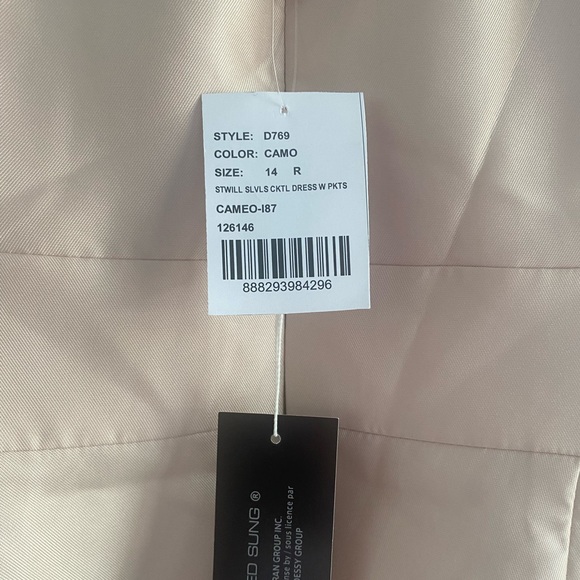 Alfred Sung High-Neck Satin Cocktail Dress With Pockets - D769 - Picture 10 of 10